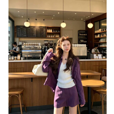 批发慵懒风休闲套装女夏季新款老钱风高级感棉麻防晒衬衫短裤两件套
