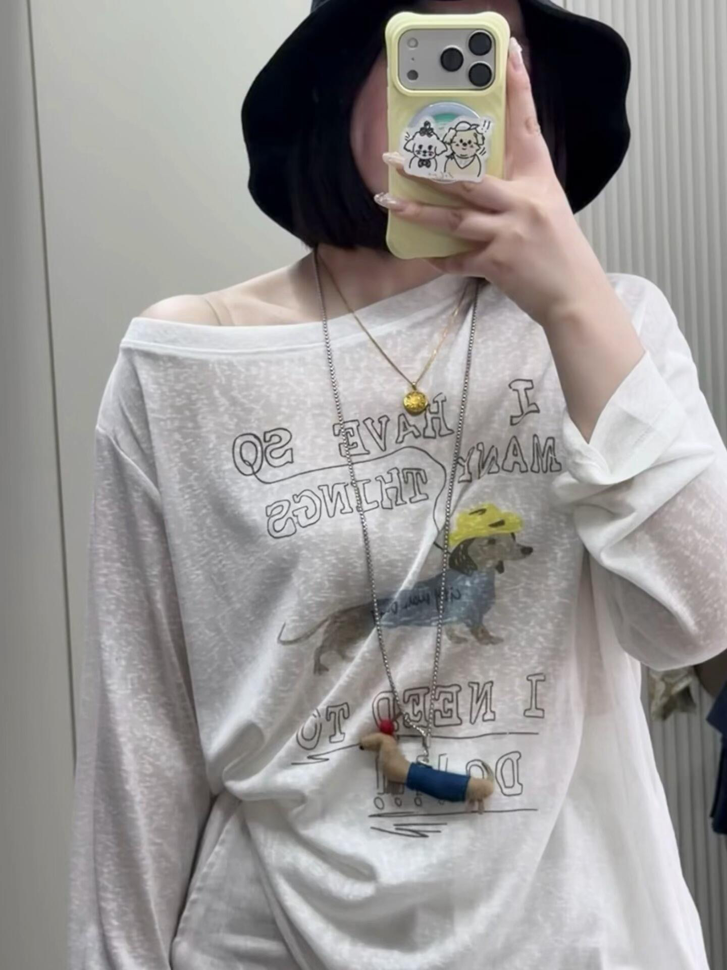 비스듬한 어깨 티셔츠 자외선 차단 기본 셔츠 블라우스