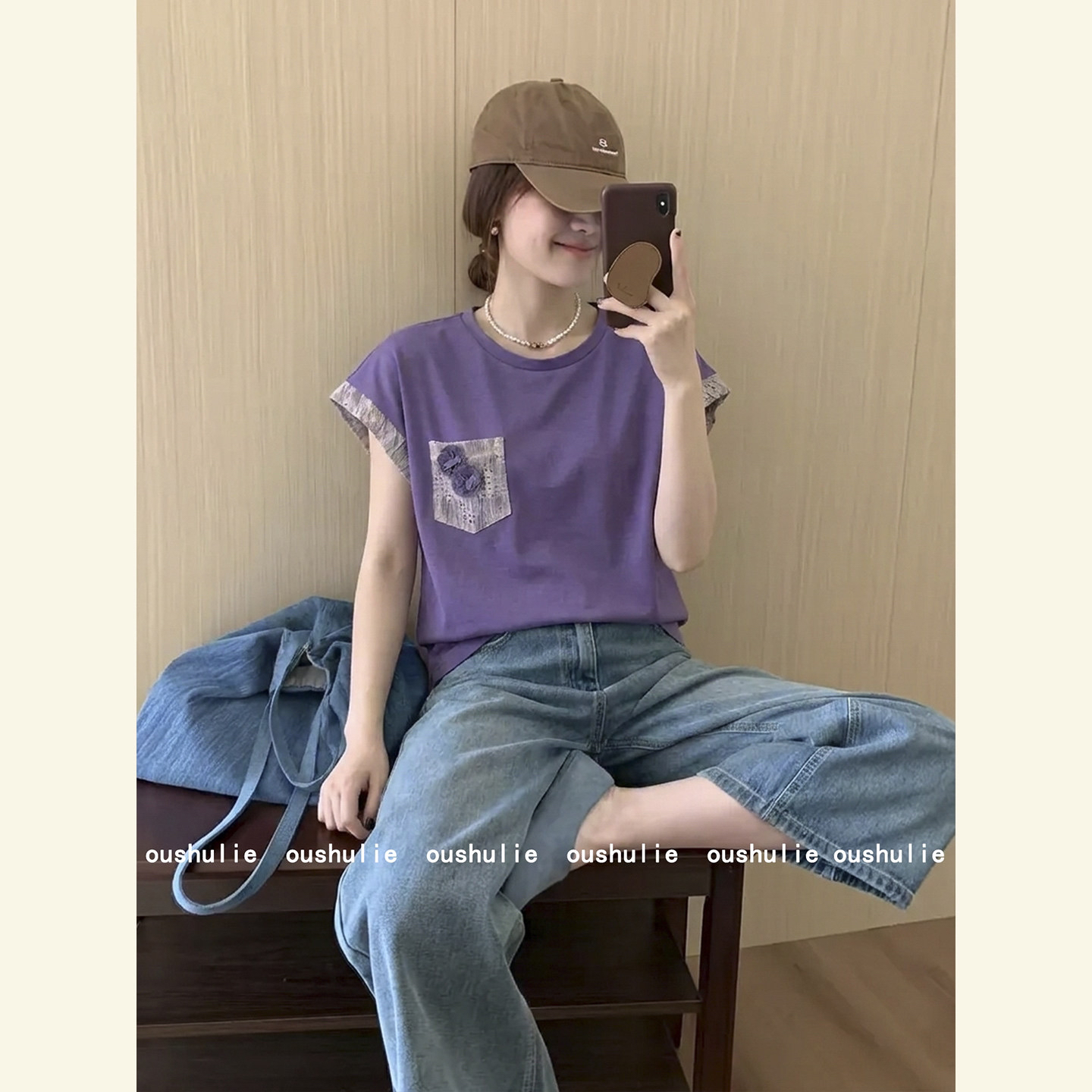 40 1 1 라이 우아한 제거하다 빛 레트로 항구 바람 디자인 센스 꽃 라운드 넥 반팔 2026 여름