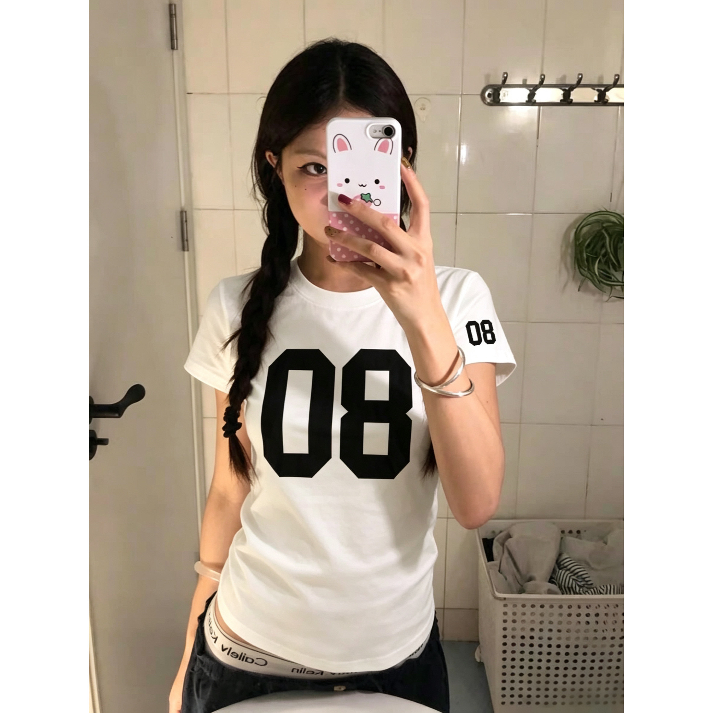 아메리칸 레트로 긍정적 인 어깨 라운드 넥 프린트 반팔 티셔츠