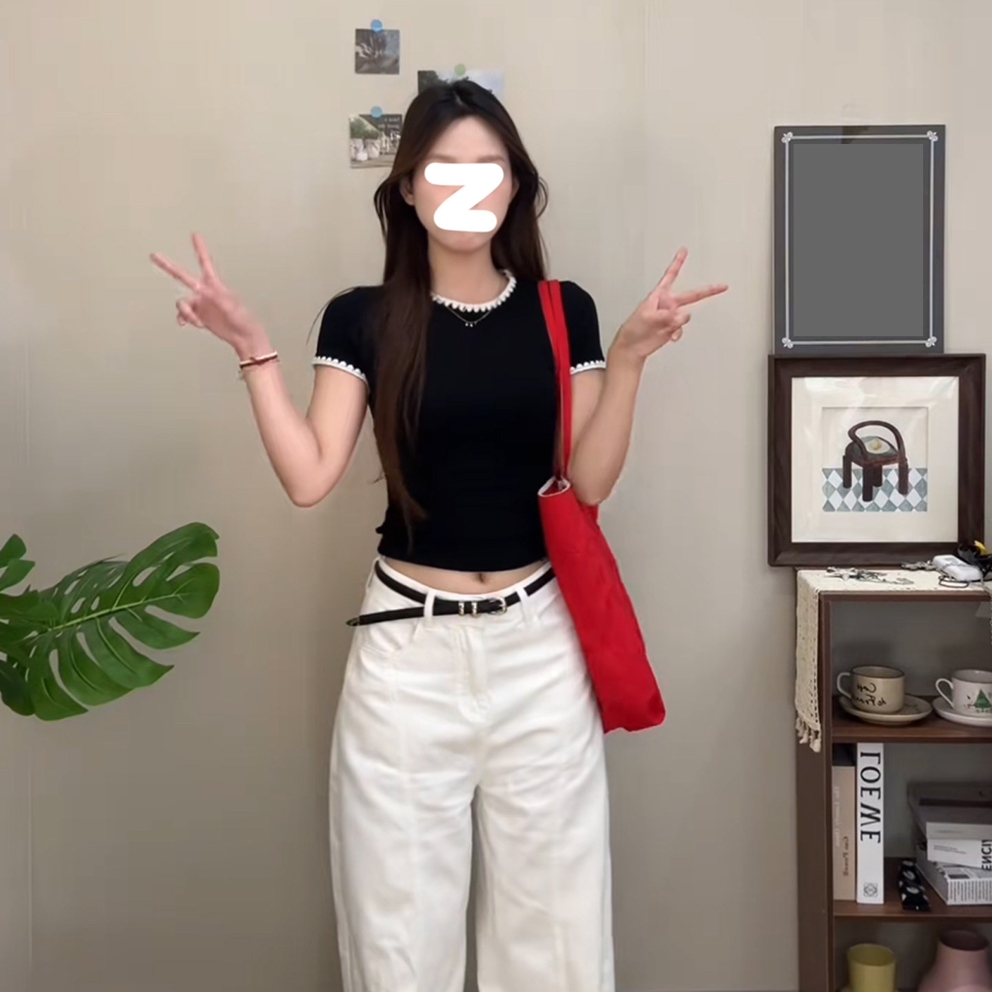 40 92 면 핫걸 Chic 배색 몸매 가꾸기 쇼트 스타일 맨위 여름 긍정적 인 어깨 반팔 티셔츠 디자인 센스 맨위