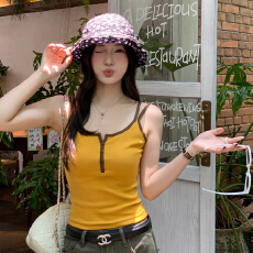 批发龙妹黄色方领美式吊带背心女夏外穿内搭2026新款撞色绝美无袖上衣