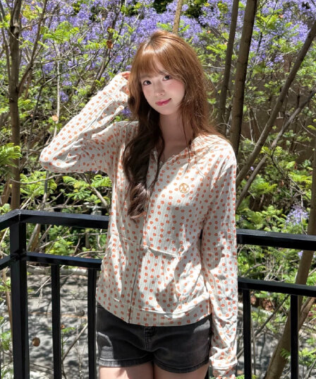 한 부서 품격 데이지 후드 지퍼 여성 코트 여름 몸매 가꾸기 슬림해 보이는 태양 보호 셔츠 맨위
