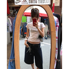 批发美式复古正肩印花短袖T恤女2026夏季<b class='q'>街头</b>百搭修身辣妹上衣