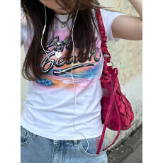 批发美式复古正肩印花短袖T恤女2026夏季<b class='q'>街头</b>百搭修身辣妹上衣