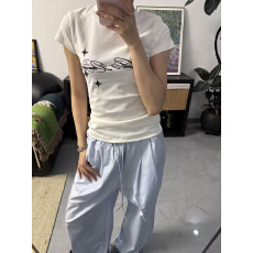 批发美式复古正肩印花短袖T恤女2026夏季<b class='q'>街头</b>百搭修身辣妹上衣