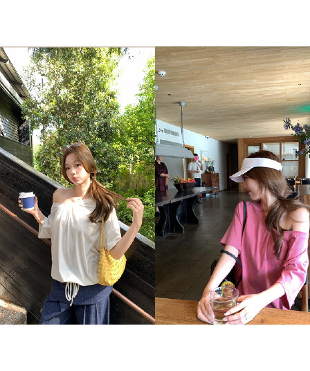 눈꽃 면 수 있습니다. 둘 착용 반팔 맨위 여성 여름 밑단 펌프 로프 u 칼라 펌프 Pleat 비스듬한 칼라 오프숄더 섹시함 티셔츠