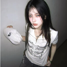 批发亚文化白色立领短袖女夏季乐谱印花中袖t恤朋克风<b class='q'>街头</b>修身上衣