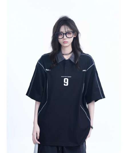 아메리칸 POLO 셔츠 학원 스타일 반팔 티셔츠 남녀 루즈핏 높음 거리 커플 ins 맨위 반소매