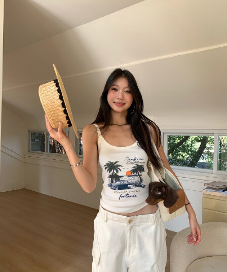 원본 종류 광저우 원단 수채화 해변 일몰 프린트 캐미솔
