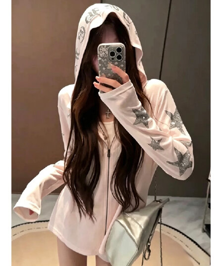별 후드 자외선 차단 블라우스 여성 여름 얇은 스타일 통기성 지퍼