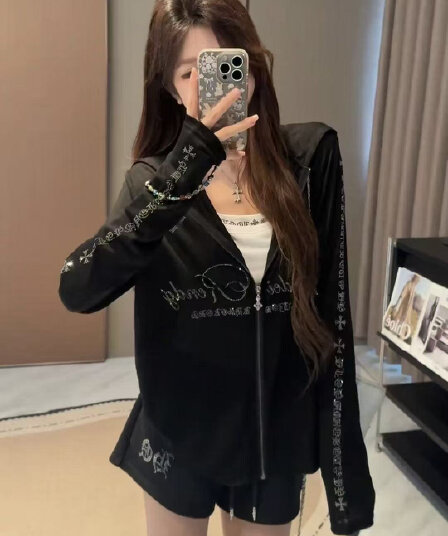 더블 모자 압력 훈련 밝은 총 색상 티타늄 합금 지퍼 국방 눈꽃 면 자외선 차단 블라우스 여성