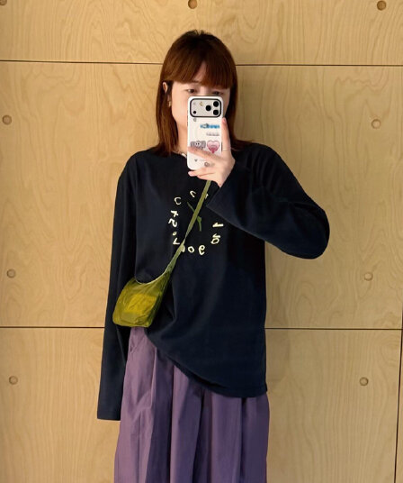 높은 품질 순면 200그램 21 빗질하다 정밀 프린트 가을 루즈핏 긴팔 티셔츠 여성