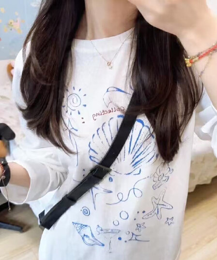 210 그램 21 이후 패키지 칼라 프린트 가을 의상 긴팔 티셔츠 여성 루즈핏 순면 라운드 넥 맨위