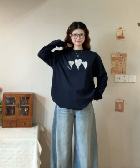 21 순면 이후 패키지 칼라 인쇄 꽃다발 구두 긴팔 티셔츠 여성 루즈핏 순면 라운드 넥 맨위