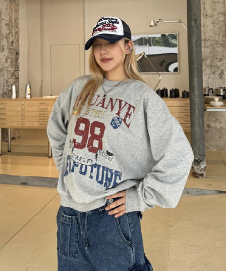아메리칸 오리지널 라운드 넥 풀오버 프린트 후드티 남녀 루즈핏 거리 가을 맨위