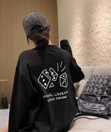 높은 품질 순면 200그램 21 빗질하다 정밀 프린트 가을 루즈핏 긴팔 티셔츠 여성