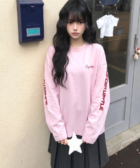포밍 압력 라인 19 지점 220 그램 순면 긴팔 티셔츠 여성
