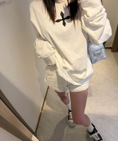 원본 것 순면 200그램 21 음식 털 느낌 프린트 루즈핏 만나는 손 소매 뭉치 구두 긴 소매 티셔츠