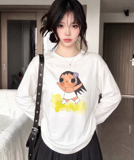 21 순면 220 그램 빗질하다 닫기 봄 가을 새로운 긴팔 티셔츠
