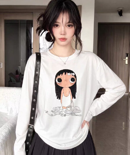21 순면 빗질하다 닫기 봄 가을 새로운 긴팔 티셔츠 프린트 맨위
