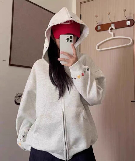 좋은 품질 원본 솜씨 자수 순수한 Mianhua 면 복합 후드 지퍼 후드티