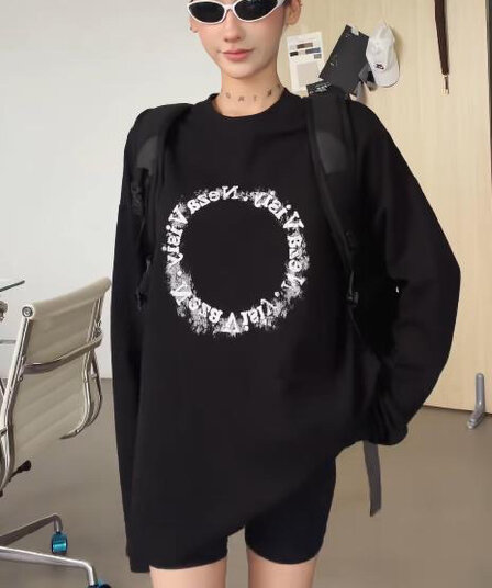 높은 품질 순면 200그램 21 빗질하다 정밀 프린트 가을 루즈핏 긴팔 티셔츠 여성