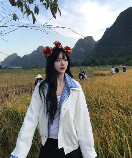 블루 화이트 체크무늬 배색 폴로 칼라 자수 페이크 레이어드 재킷 여성 코트 봄 가을 루즈핏