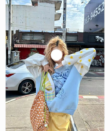 한 부서 학원 활력 배색 삽입 어깨 소매 라운드 넥 후드티 별 알파벳 프린트 디자인 센스 다용도 루즈핏 맨위