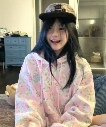 후아 면 복합 꽃무늬 전체 인쇄 긴팔 후드티 여성 아메리칸 느긋한 바람 루즈핏 캐주얼 카디건 코트