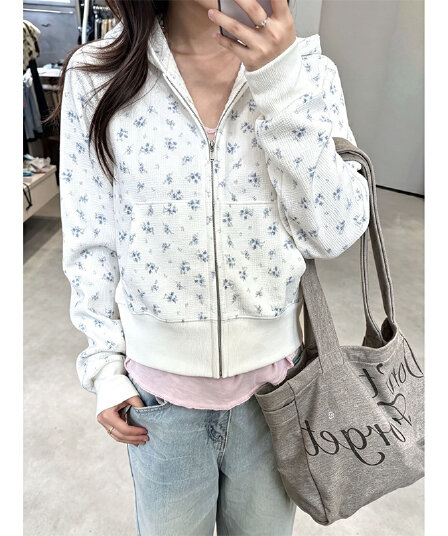 원본 것 꽃무늬 전체 인쇄 이후 패키지 칼라 6535 Mianhua 남편 그리드 복합 후드티 여성