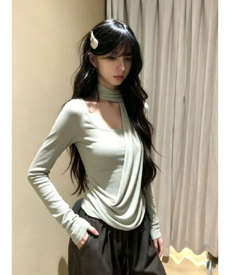 경관 그림 와 사고 방식 모달 260 그램 1 1 가을 겨울철 새로운 페이크 레이어드 도루 Pleat 기본 셔츠