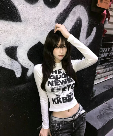 원본 것 순면 220 그램 40 몸매 가꾸기 프린트 라운드 칼라 긴팔 티셔츠