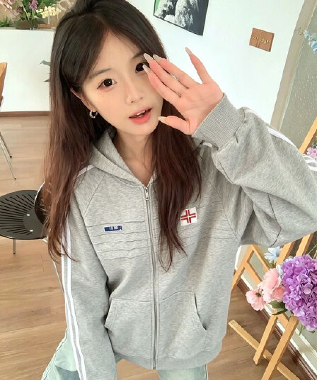 얇은 스타일 백금 지퍼 이후 패키지 칼라 순수한 Mianhua 면 복합 후드티 여성