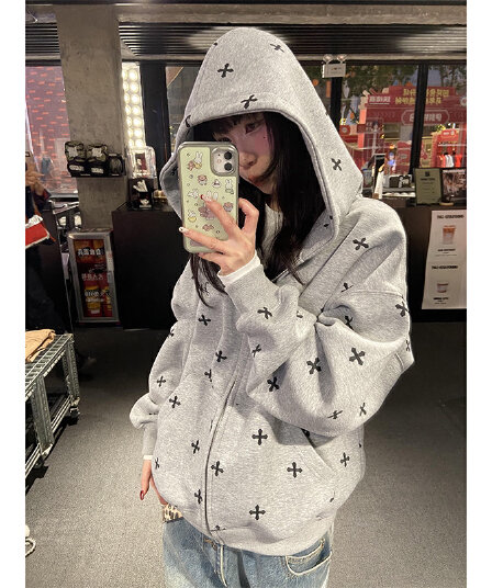 원본 것 자수 이후 패키지 칼라 순수한 Mianhua 면 복합 얇은 스타일 털이 있는 후드티 여성