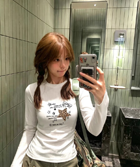 40 220 그램 92 면 8 암모니아 Lun 이후 패키지 칼라 프린트 긍정적 인 어깨 몸매 가꾸기 긴팔