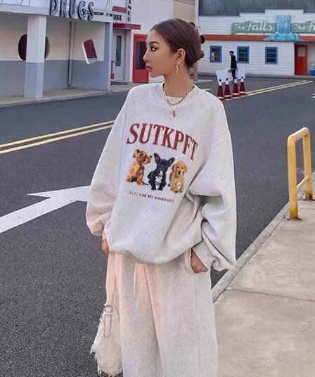패션 스포츠 슈트 여성 털이 있는 유니콘 새로운 한국 스타일 캐주얼 라운드 넥 후드티 조거 바지 투피스 세트