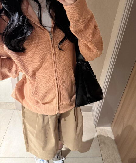 후아 남편 그리드 한 부서 후아 남편 그리드 주황색 후드 오픈 가디건 후드티 여성 가을 2026 부주의 한
