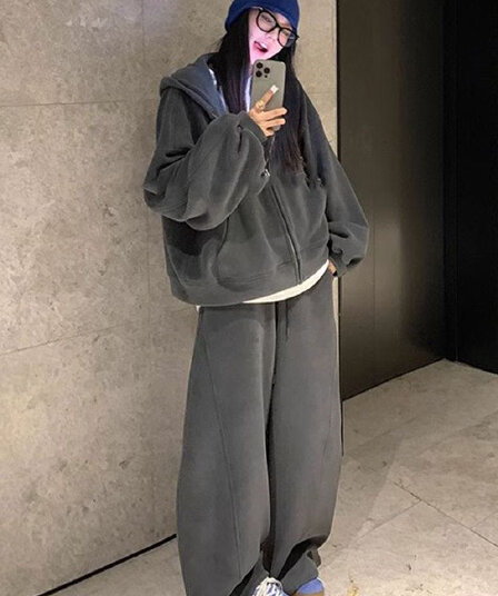 모방 면 남자 바 면 280 그램 스포츠 슈트 여성 봄 가을 루즈핏 후드 긴팔 후드티 캐주얼 투피스 세트