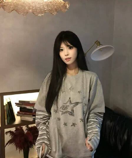 프린트 광저우 원단 순면 220 그램 긴팔 페이크 레이어드