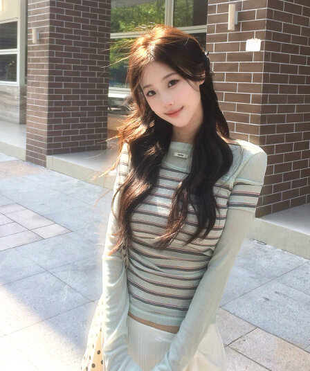 원본 원단 ~을 통해 센스 스트라이프 페이크 레이어드 긴팔 티셔츠 한 첨부 된 의류
