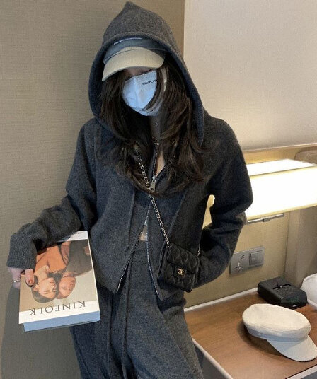 패션 스포츠 슈트 여성 봄 가을 새로운 캐주얼 후드 오픈 가디건 후드티 와이드 레그 팬츠 투피스 세트