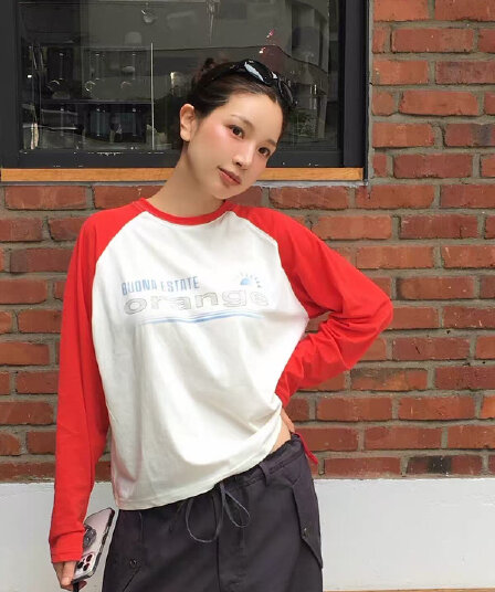 200그램 순면 당겨서 어깨 테두리 긴팔 티셔츠