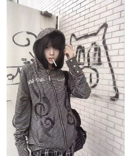 느긋한 레트로 스트라이프 운동 재킷 가을 루즈핏 후드 티 스웨터 한 부서 학생 캐주얼 트렌드 ins 느긋한