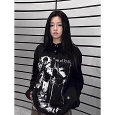 批发慵懒重磅<b class='q'>欧美</b>街头长袖卫衣男女暗黑风印花春秋季嘻哈宽松上衣新款
