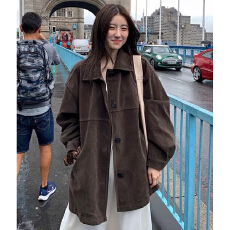 批发美式复古麂皮绒<b class='q'>中长款</b>外套女秋季新款韩版高级感宽松夹克上衣