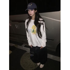 批发[200克纯棉后包领】美式复古宽松长袖白色<b class='q'>t</b><b class='q'>恤</b>女春秋设计感上衣
