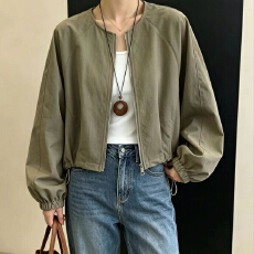 批发美式复古短款工装<b class='q'>外套</b>新款宽松立领夹克百搭<b class='q'>休闲</b>上衣