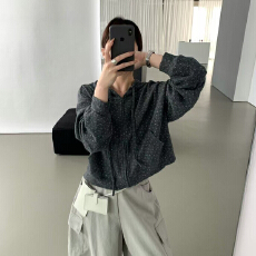批发韩系碎花开衫连帽<b class='q'>卫衣</b>女短款拉链<b class='q'>外套</b>宽松慵懒风显瘦碎花长袖帽衫