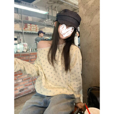 批发[曼巴棉】 <b class='q'>碎花</b>拼接蕾丝斜肩卫衣女韩系宽松<b class='q'>上衣</b>